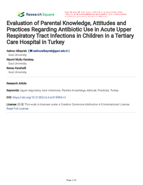 (PDF) Evaluation of Parental Knowledge, Attitudes and Practices ...