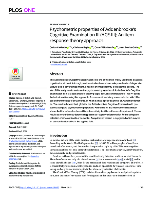 (PDF) Psychometric properties of Addenbrooke’s Cognitive Examination ...