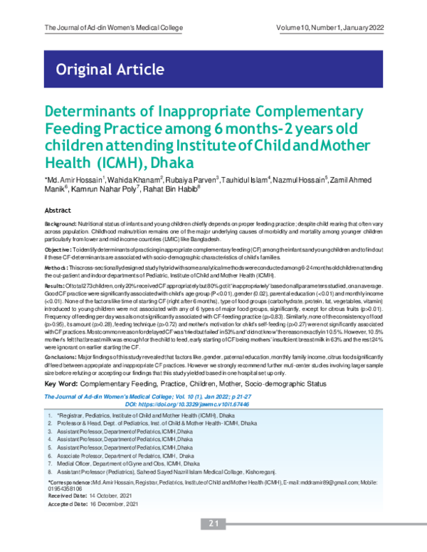 (PDF) Determinants of Inappropriate Complementary Feeding Practice ...