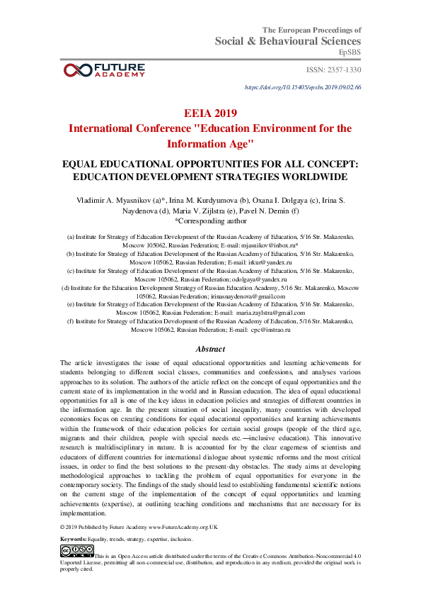 (PDF) Equal Educational Opportunities For All Concept: Education ...