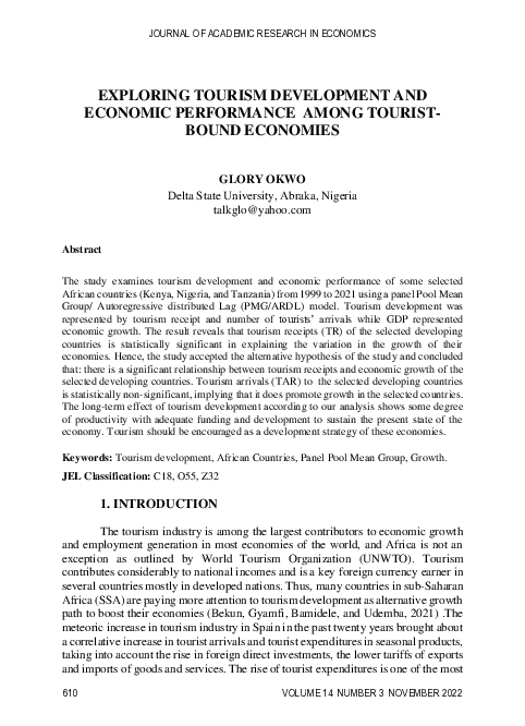 (PDF) EXPLORING TOURISM DEVELOPMENT AND ECONOMIC PERFORMANCE AMONG ...