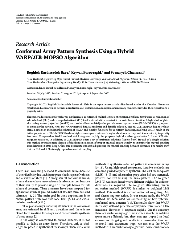 (PDF) Conformal Array Pattern Synthesis Using a Hybrid WARP/2LB-MOPSO ...