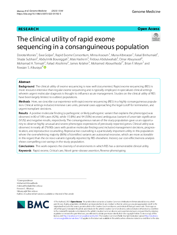 (PDF) The clinical utility of rapid exome sequencing in a ...