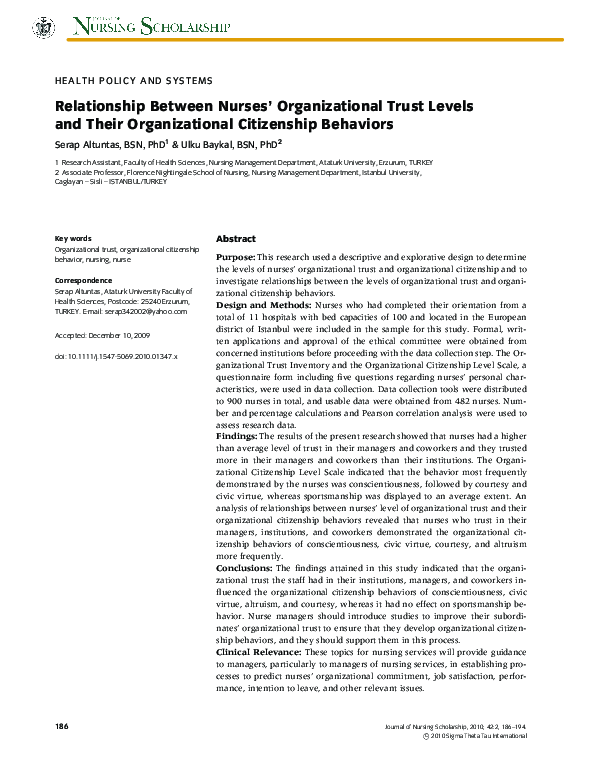 (PDF) Relationship Between Nurses’ Organizational Trust Levels and ...