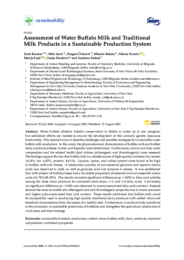 (PDF) Assessment of Water Buffalo Milk and Traditional Milk Products in ...