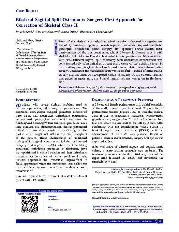 (PDF) Bilateral sagittal split osteotomy: Surgery first approach for ...