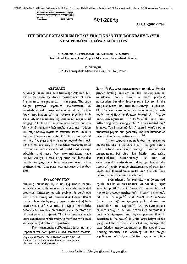 (PDF) The direct measurement of friction in the boundary layer at ...