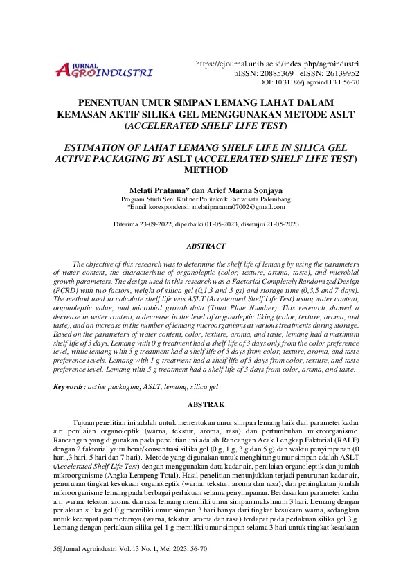 (PDF) Penentuan Umur Simpan Lemang Lahat Dalam Kemasan Aktif Silika Gel ...