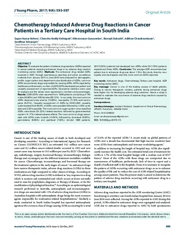 (PDF) Chemotherapy Induced Adverse Drug Reactions in Cancer Patients in ...