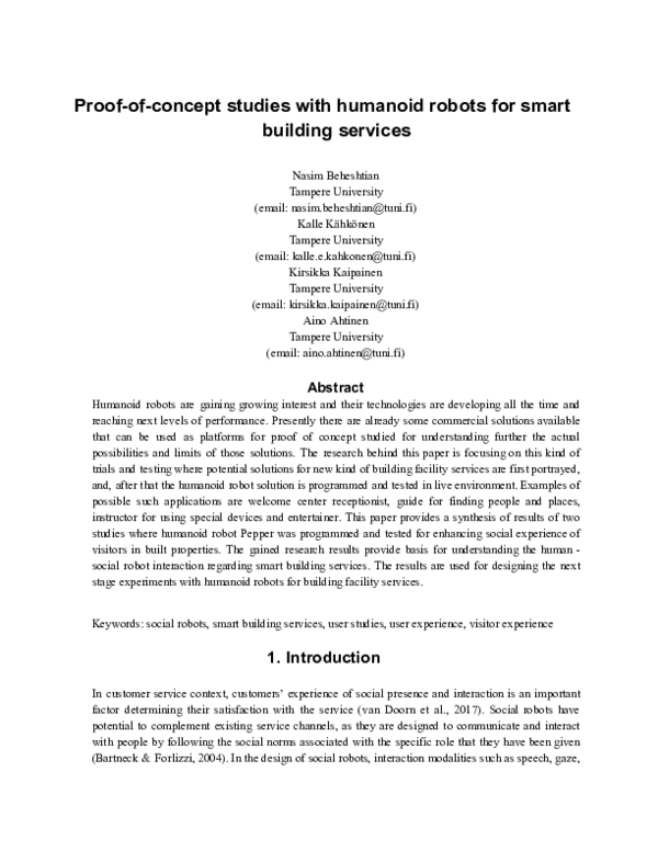 (PDF) Proof-of-concept studies with humanoid robots for smart building ...