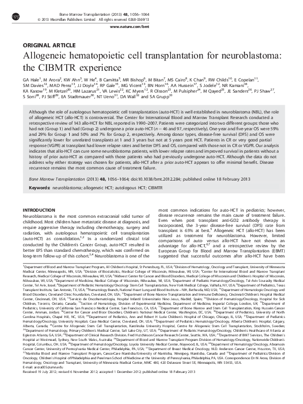 (PDF) Allogeneic hematopoietic cell transplantation for neuroblastoma ...