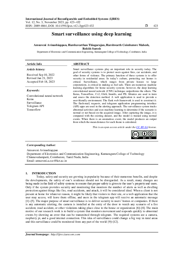 (PDF) Smart surveillance using deep learning