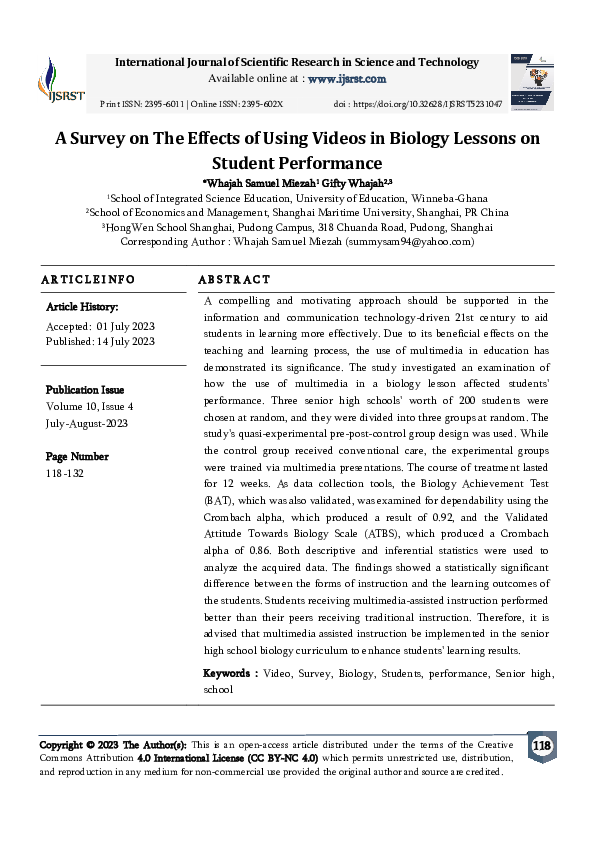 (PDF) A Survey on The Effects of Using Videos in Biology Lessons on ...