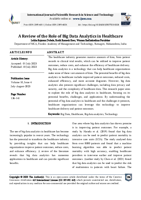 (PDF) A Review of the Role of Big Data Analytics in Healthcare