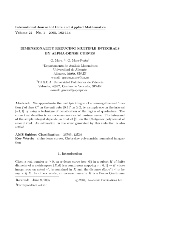(PDF) Dimensionality reducing multiple integrals by alpha-dense curves