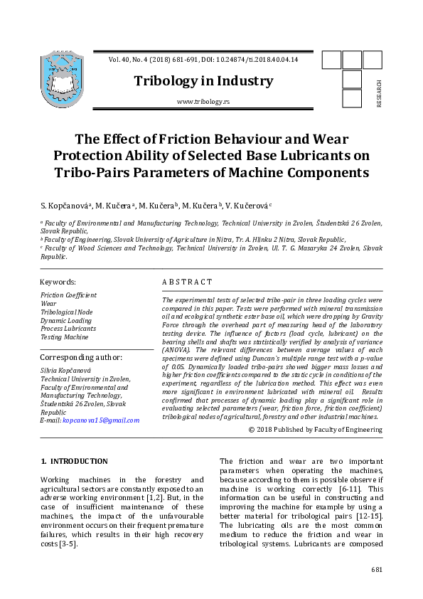 (PDF) The Effect of Friction Behaviour and Wear Protection Ability of ...