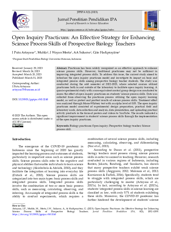 (PDF) Open Inquiry Practicum: An Effective Strategy for Enhancing ...