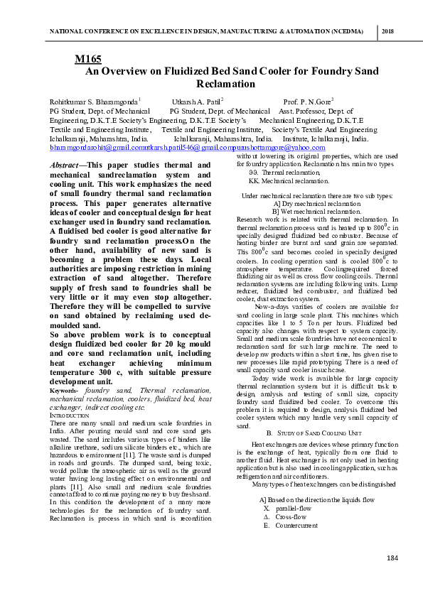 (PDF) An Overview on Fluidized Bed Sand Cooler for Foundry Sand Reclamation