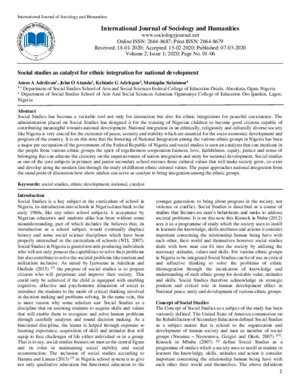 (PDF) Social studies as catalyst for ethnic integration for national ...