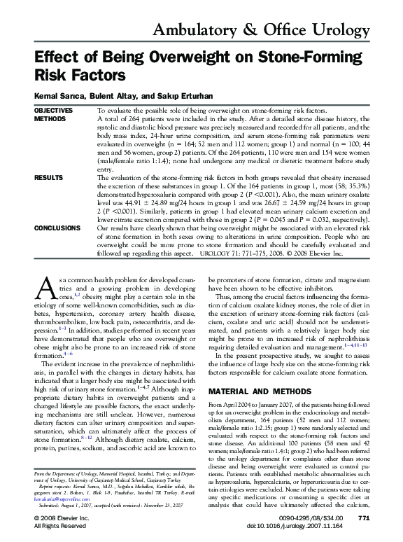 (PDF) Effect of Being Overweight on Stone-Forming Risk Factors