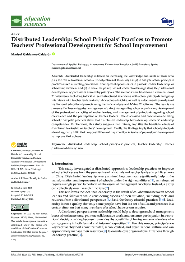 (PDF) Distributed Leadership: School Principals' Practices to Promote ...