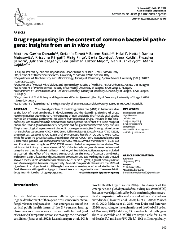 (PDF) Drug repurposing in the context of common bacterial pathogens ...