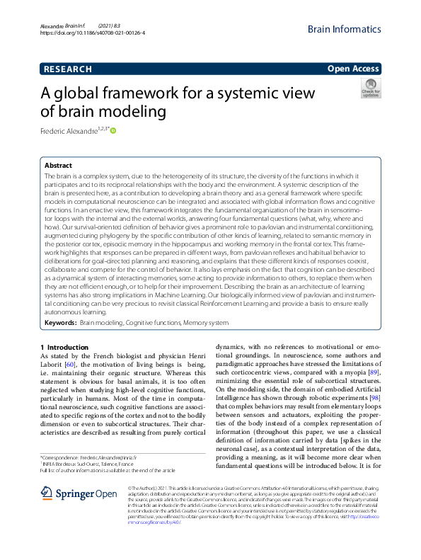 (PDF) A global framework for a systemic view of brain modeling