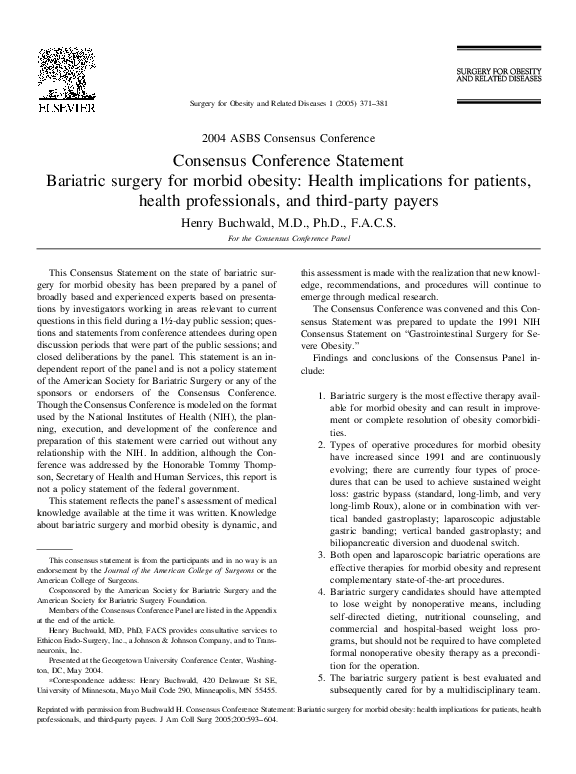 (PDF) Bariatric surgery for morbid obesity: Health implications for ...