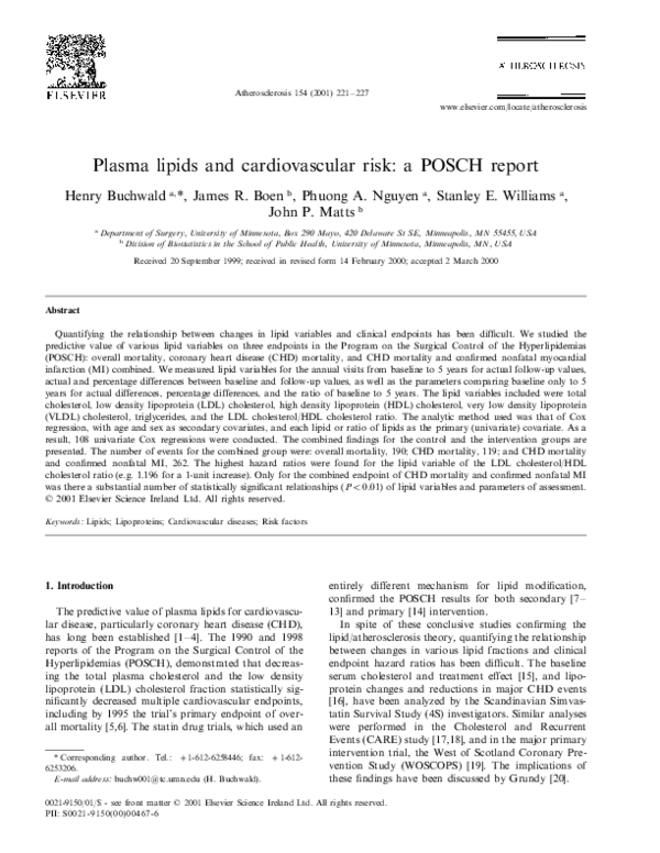 (PDF) Plasma lipids and cardiovascular risk: a POSCH report