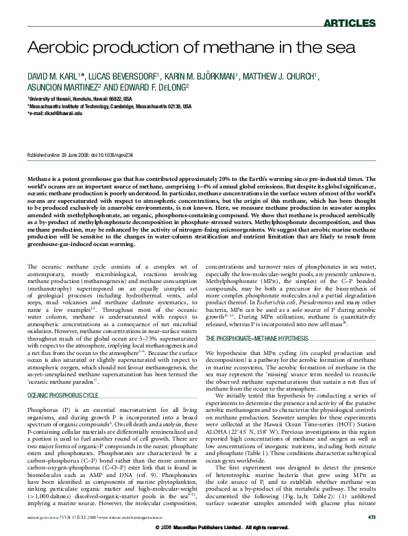 (PDF) Aerobic Methane Production in Marine Waters