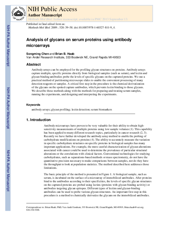 (PDF) Analysis of glycans on serum proteins using antibody microarrays