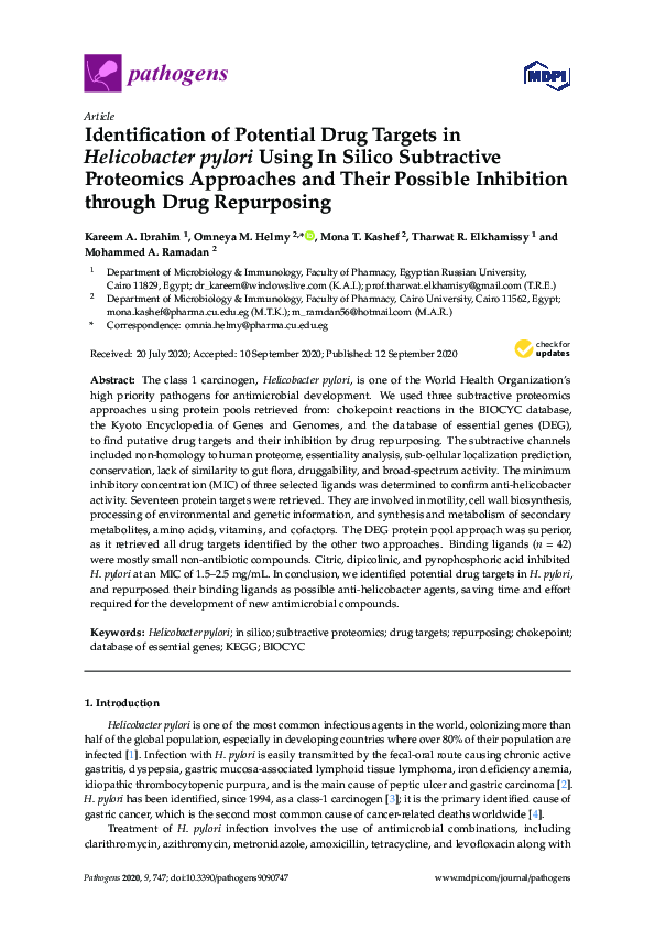 (PDF) Identification of Potential Drug Targets in Helicobacter pylori ...