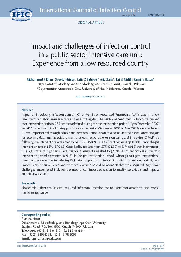 (PDF) Impact and challenges of infection control in a public sector ...