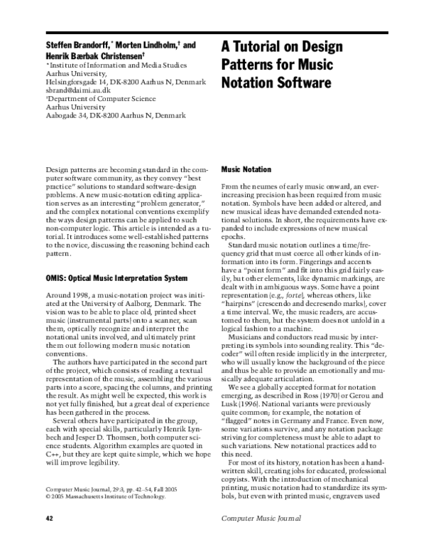 (PDF) A Tutorial on Design Patterns for Music Notation Software