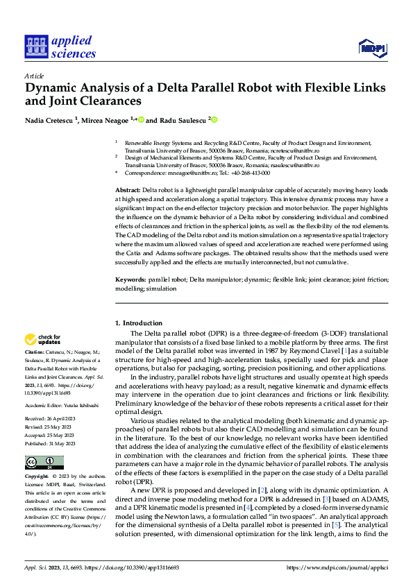 (PDF) Dynamic Analysis of a Delta Parallel Robot with Flexible Links ...