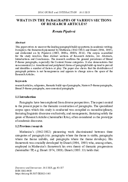 (PDF) What is in the paragraphs of various sections of research articles?