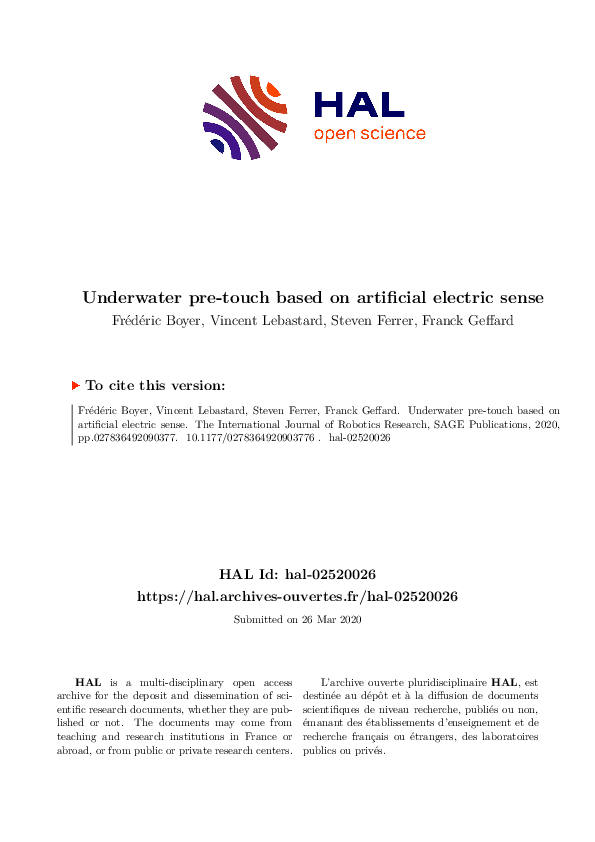 (PDF) Underwater pre-touch based on artificial electric sense
