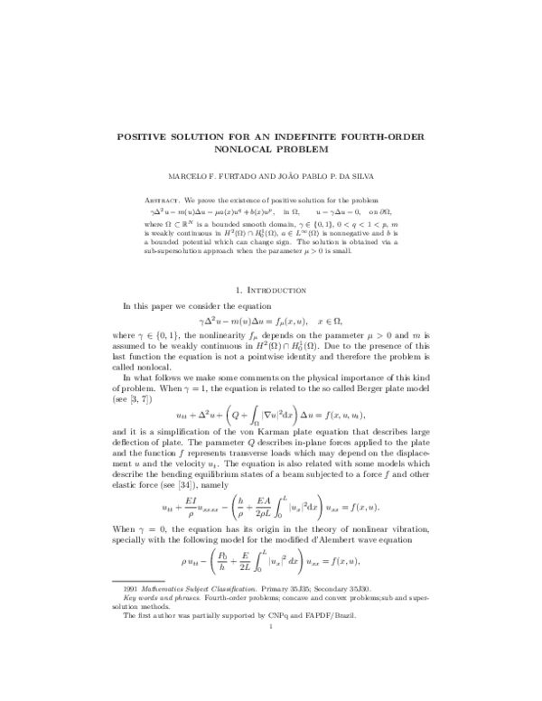(PDF) Positive solution for an indefinite fourth-order nonlocal problem