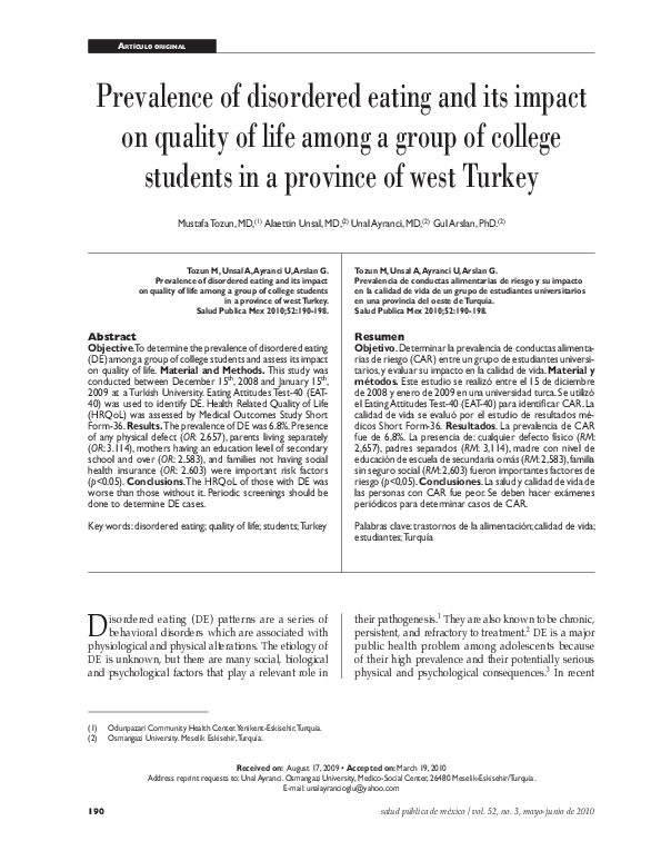 (PDF) Prevalence of disordered eating and its impact on quality of life ...