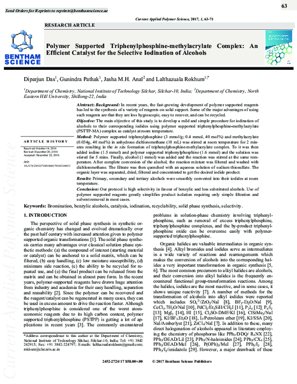 (PDF) Polymer Supported Triphenylphosphine-methylacrylate Complex: An ...