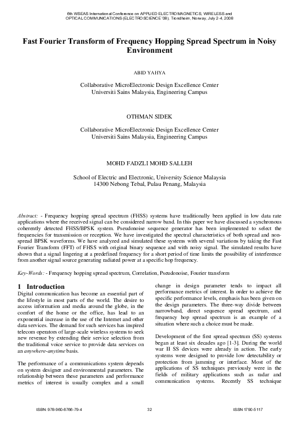 (PDF) Fast Fourier transform of frequency hopping spread spectrum in ...