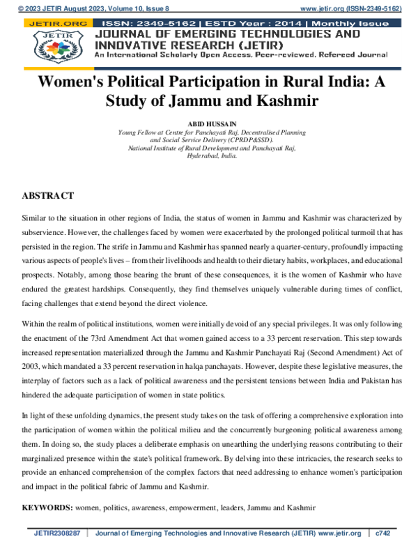 (PDF) Women's Political Participation in Rural India: A Study of Jammu ...