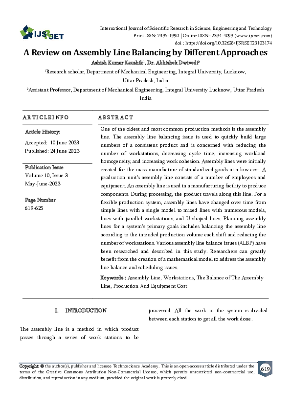 (PDF) A Review on Assembly Line Balancing by Different Approaches