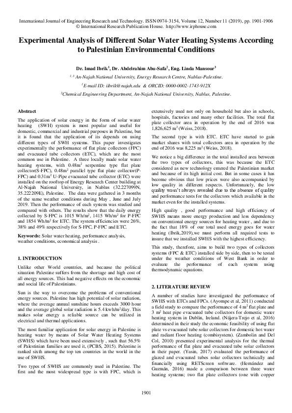 (PDF) Experimental Analysis of Different Solar Water Heating Systems ...
