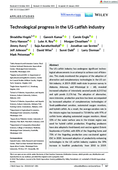 (PDF) Technological progress in the US catfish industry