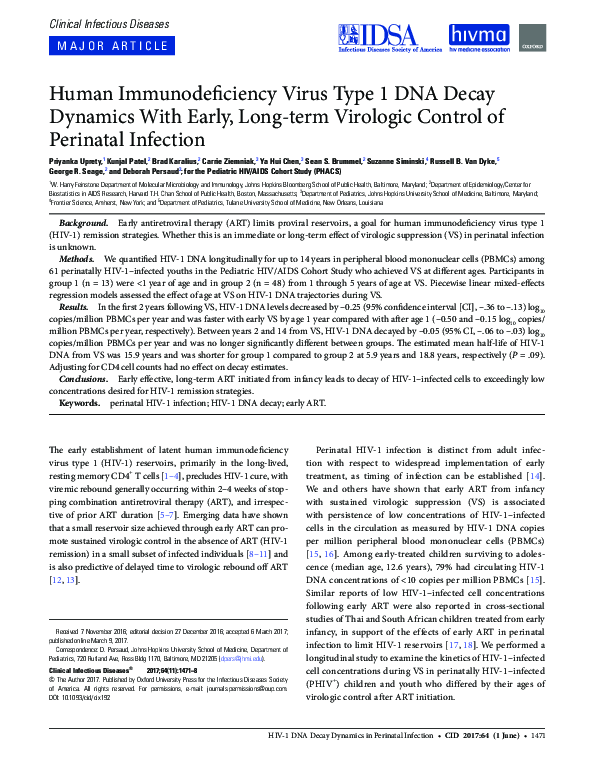 (PDF) Human Immunodeficiency Virus Type 1 DNA Decay Dynamics With Early ...