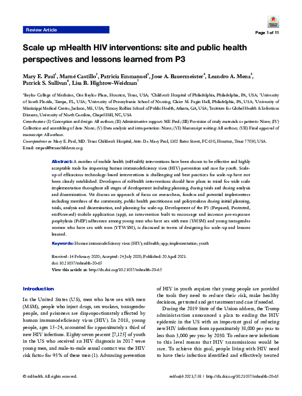 (PDF) Scale up mHealth HIV interventions: site and public health ...