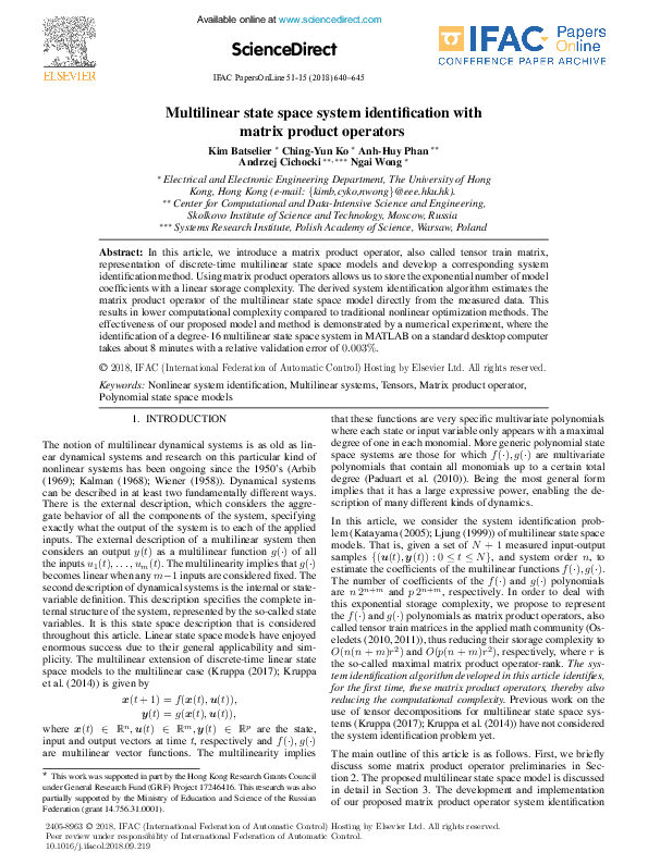 (PDF) Multilinear state space system identification with matrix product ...