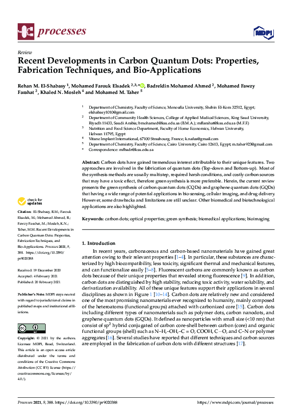 (PDF) Recent Developments in Carbon Quantum Dots: Properties ...