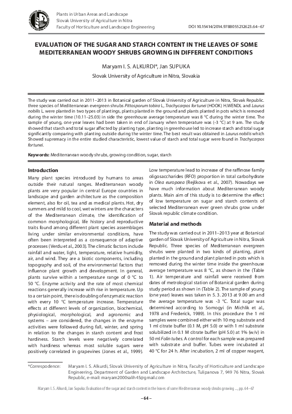 (PDF) Evaluation of the sugar and starch content in the leaves of some ...